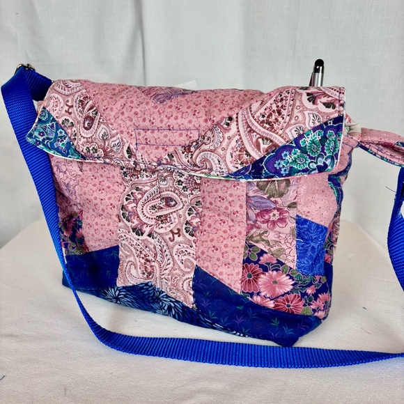 House of Martha Handbags - Quilted Patchwork Bible Bag Pink Floral Blue Paisley Boho Shoulder Bag